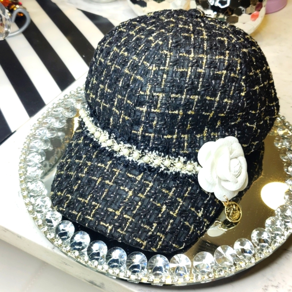 Tweed Metallic Camilla flower cap hat